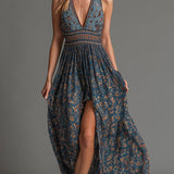 Retro Boho Kwiatowa Chiffonowa Sukienka Maxi bez Rękawów