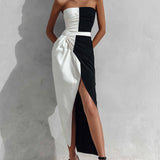 Stylowa Sukienka Maxi Bez Ramiączek w Stylu Color-Block