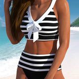 Sandra – Bikini w Paski z Wysokim Stanem