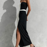 Stylowa Sukienka Maxi Bez Ramiączek w Stylu Color-Block
