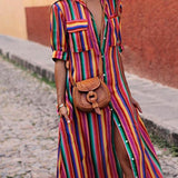 Casual Striped Printed Shirt Maxi Skirt
