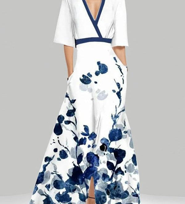 Elegancka Maxi Sukienka z Rękawem 3/4