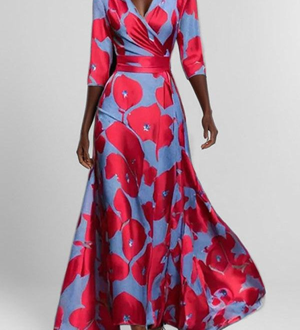 Elegancka Maxi Sukienka z Rękawem 3/4