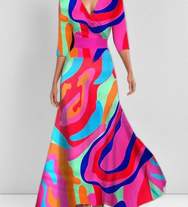 Elegancka Maxi Sukienka z Rękawem 3/4