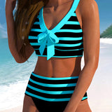 Sandra – Bikini w Paski z Wysokim Stanem