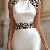 Elegancka Biała Satynowa Sukienka Midi Bodycon