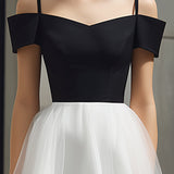 Sukienka Midi A-Line z Tyllu z Detalami na Ramiączkach Off-Shoulder