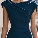 Asymetryczna Sukienka Midi Bodycon z Drapowanymi Ramiączkami