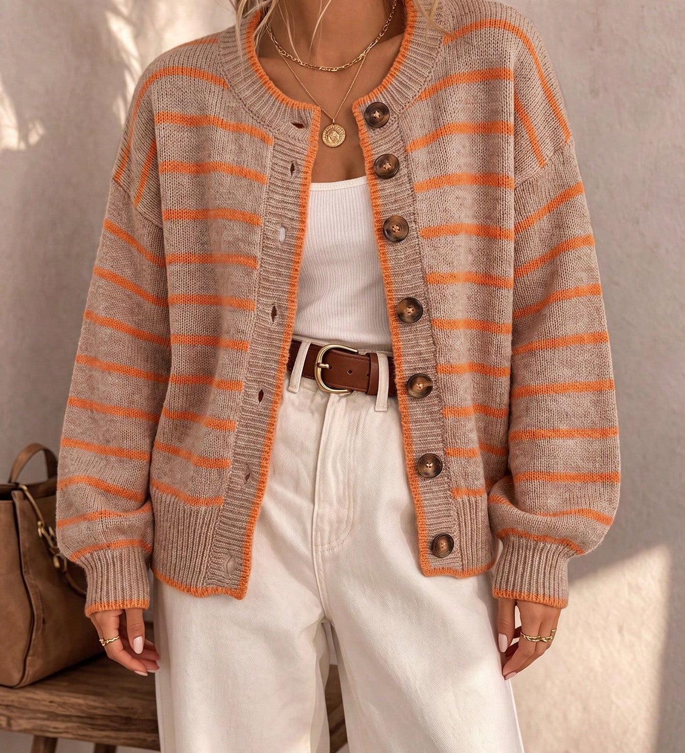 Mabel | Sweter Rozpinany w Paski dla Kobiet