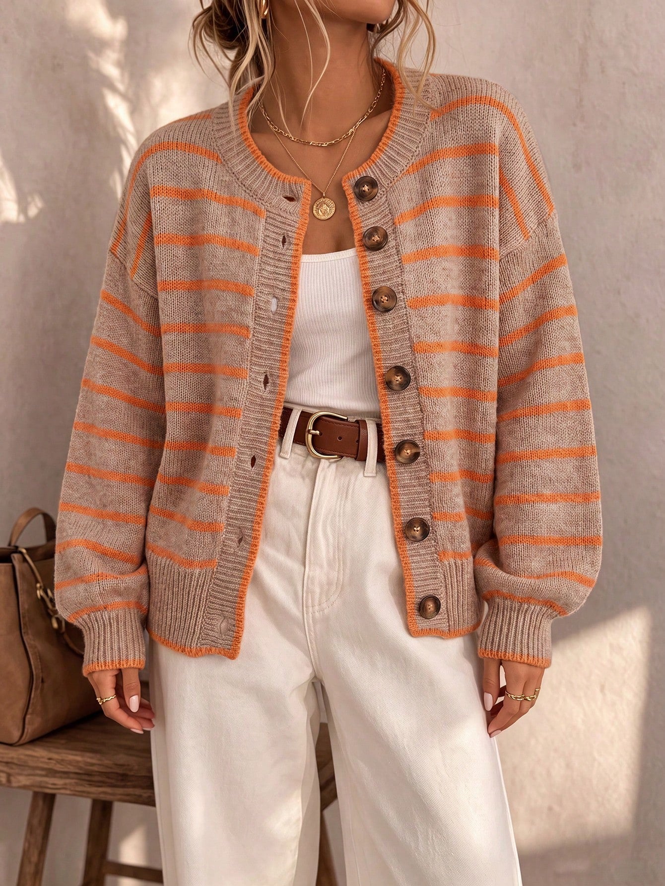 Mabel | Sweter Rozpinany w Paski dla Kobiet