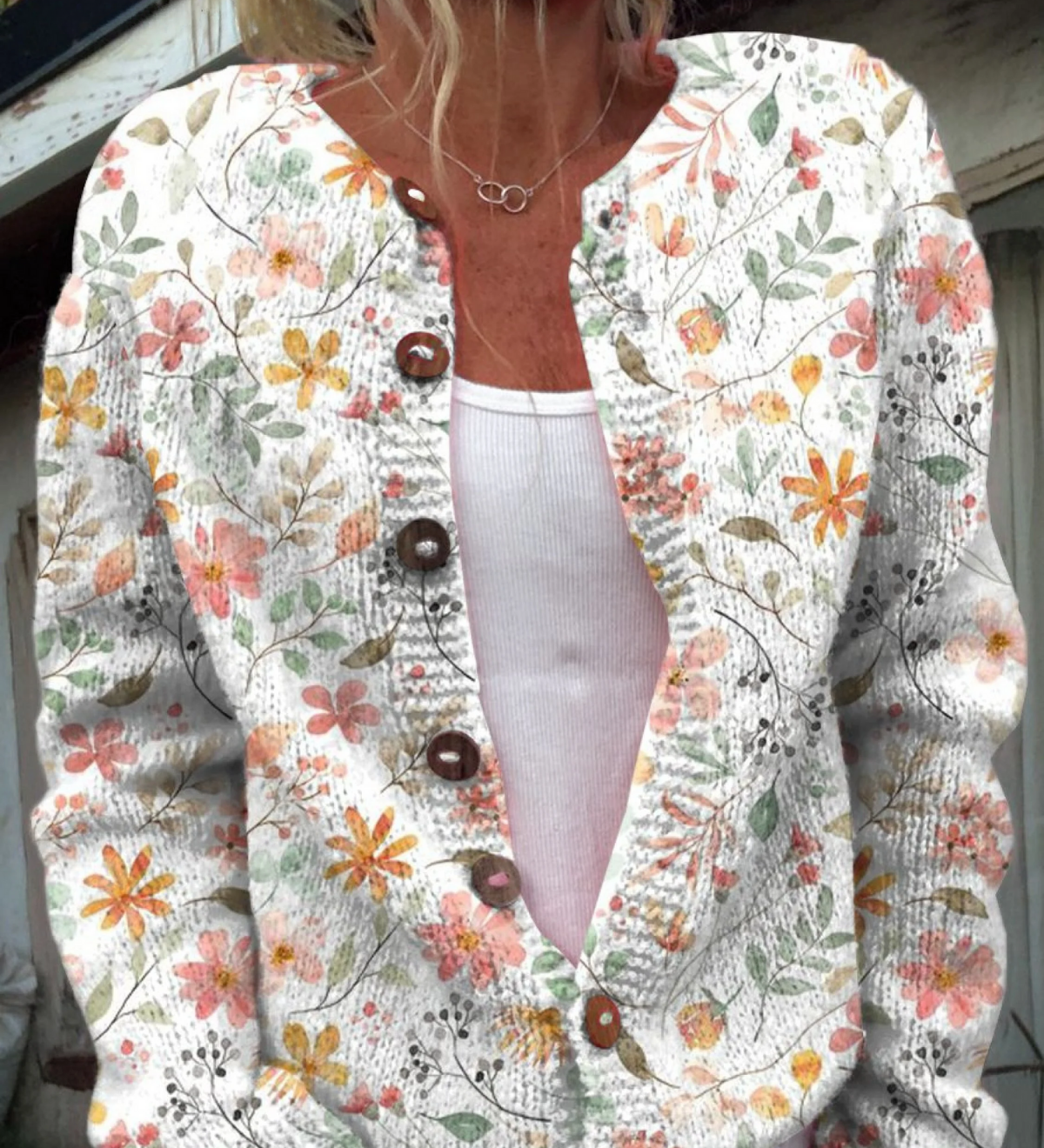 Greta | Rozpinany Sweter w Kwiaty Vintage