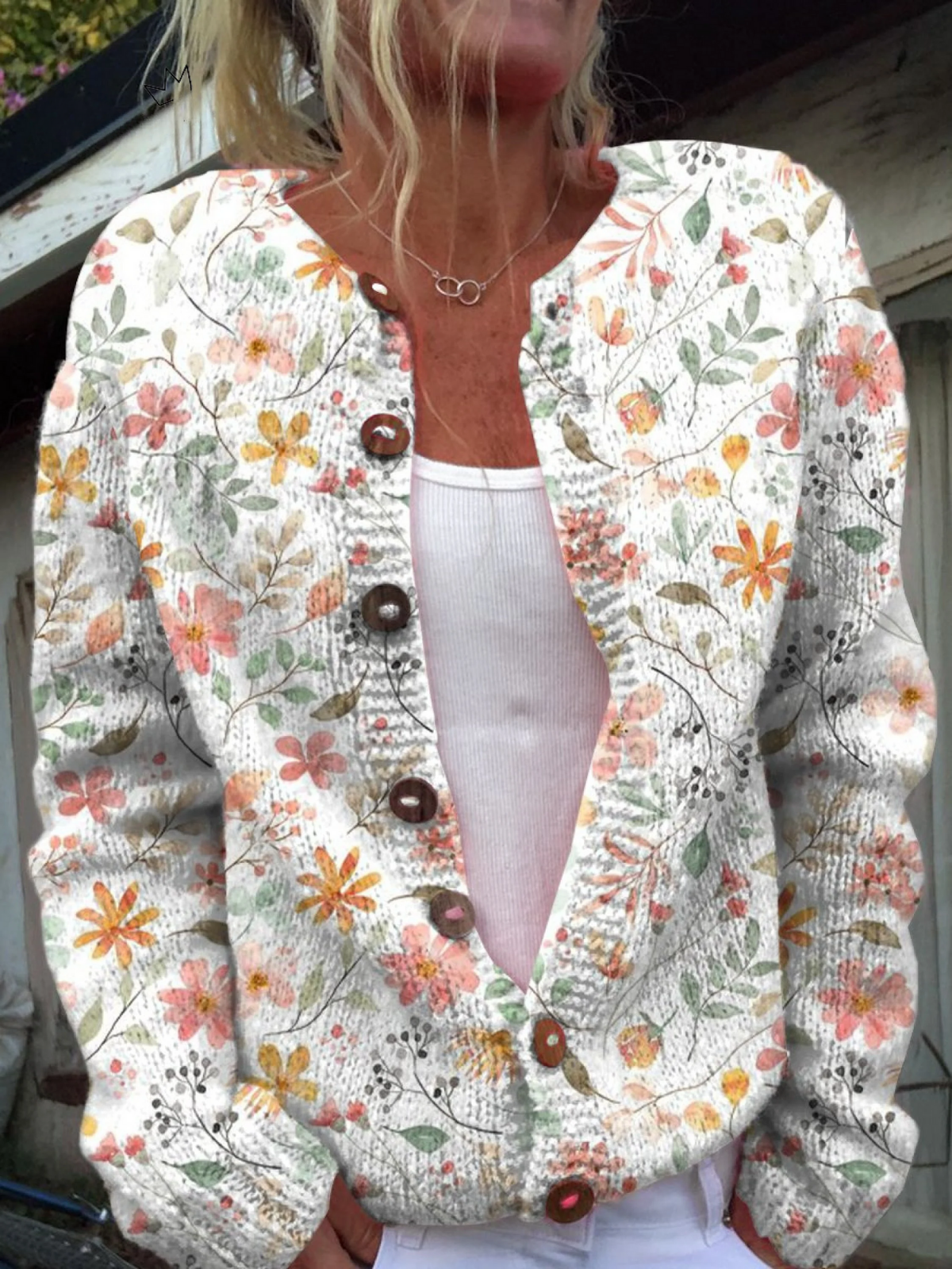 Greta | Rozpinany Sweter w Kwiaty Vintage