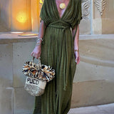 Kimono Draped Braids Cover Up Slit Maxi Dress