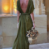 Kimono Draped Braids Cover Up Slit Maxi Dress