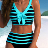 Sandra – Bikini w Paski z Wysokim Stanem
