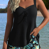 Anna – Tankini w Paski z Szortami Plażowymi