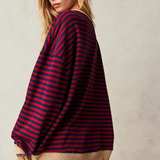 Pola | Oversizowy Sweter w Paski z Rekawami Nietoperz