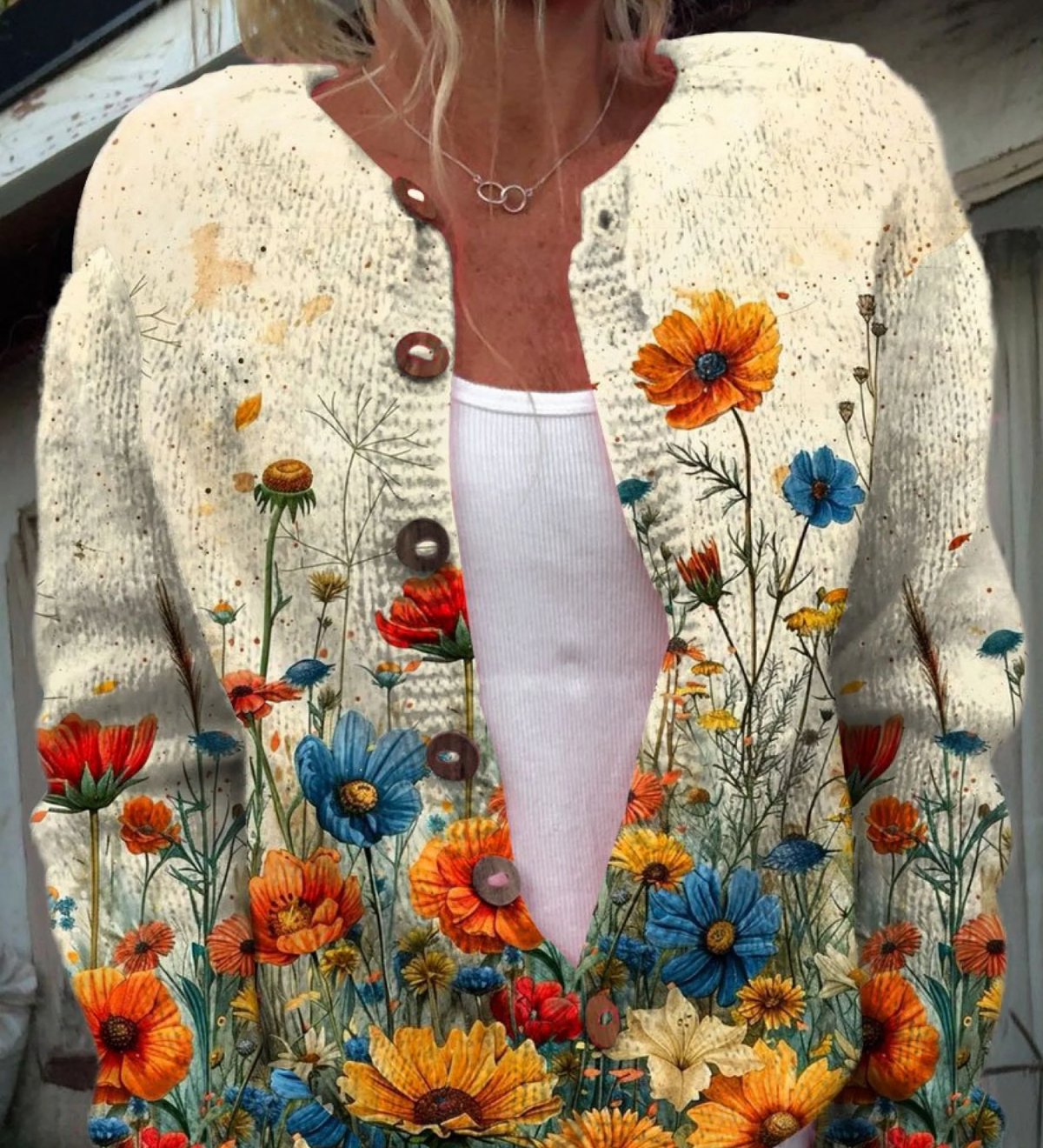 Tansy | Sweter Rozpinany z Kwiatowym Nadrukiem Vintage