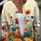Tansy | Sweter Rozpinany z Kwiatowym Nadrukiem Vintage