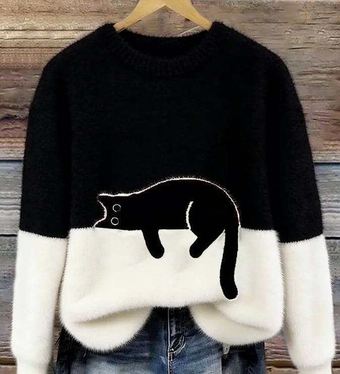 Inez | Sweter z Motywem Kota z Mieszanki Welny