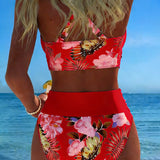 Edyta – Kwiatowe Bikini z Kontrastem i Rozcięciem