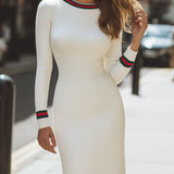 Sukienka Bodycon z Prążkowanej Dzianiny w Kolorze Kości Słoniowej z Paskiem