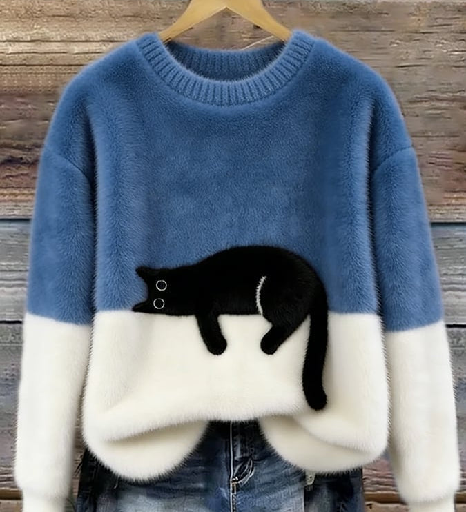 Inez | Sweter z Motywem Kota z Mieszanki Welny