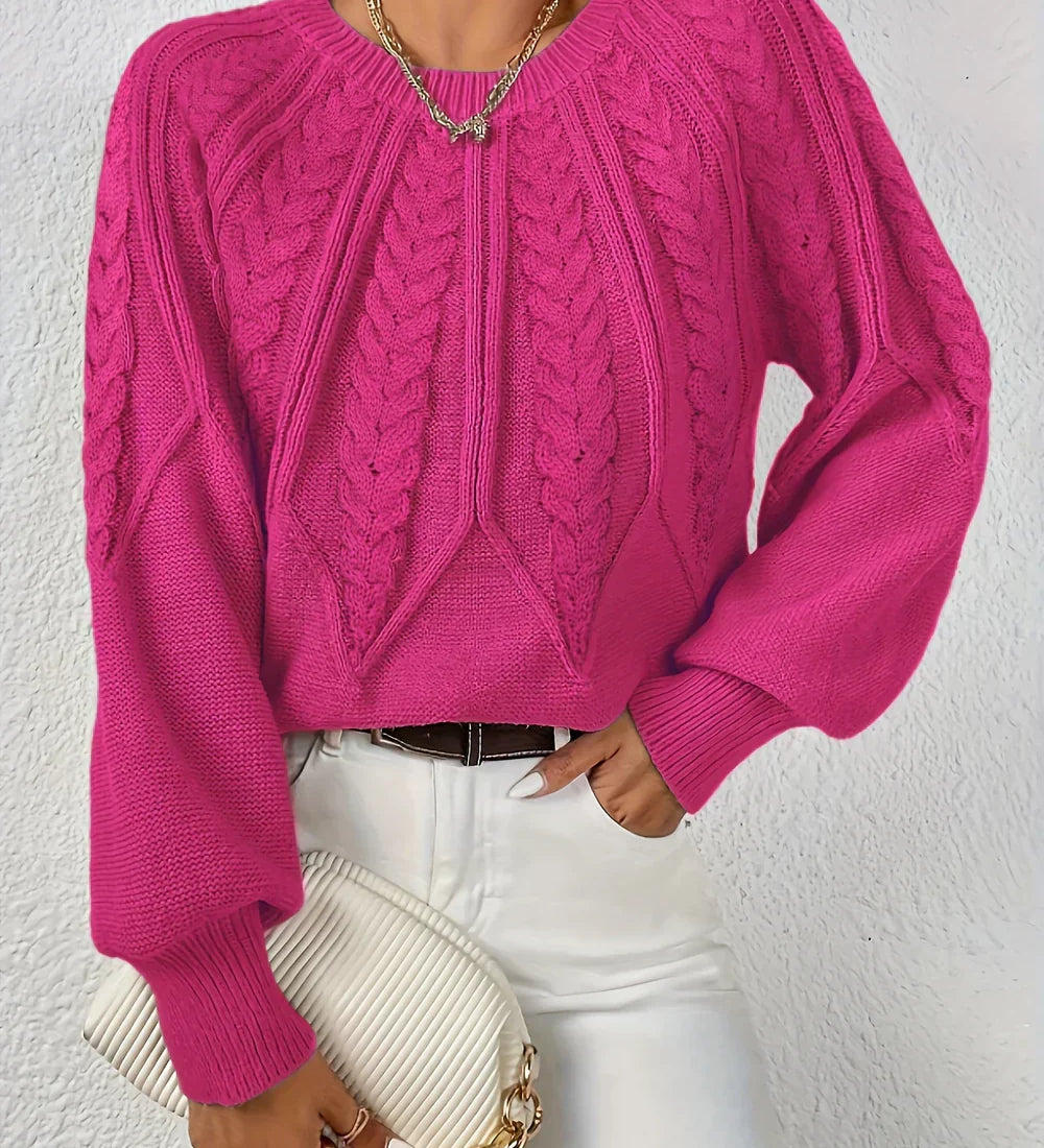 Gabriela | Sweter z Warkoczowym Splotem i Rekawami Reglan