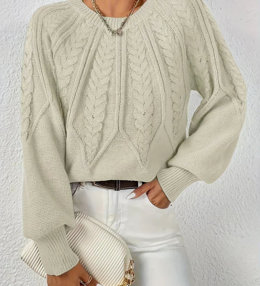Gabriela | Sweter z Warkoczowym Splotem i Rekawami Reglan