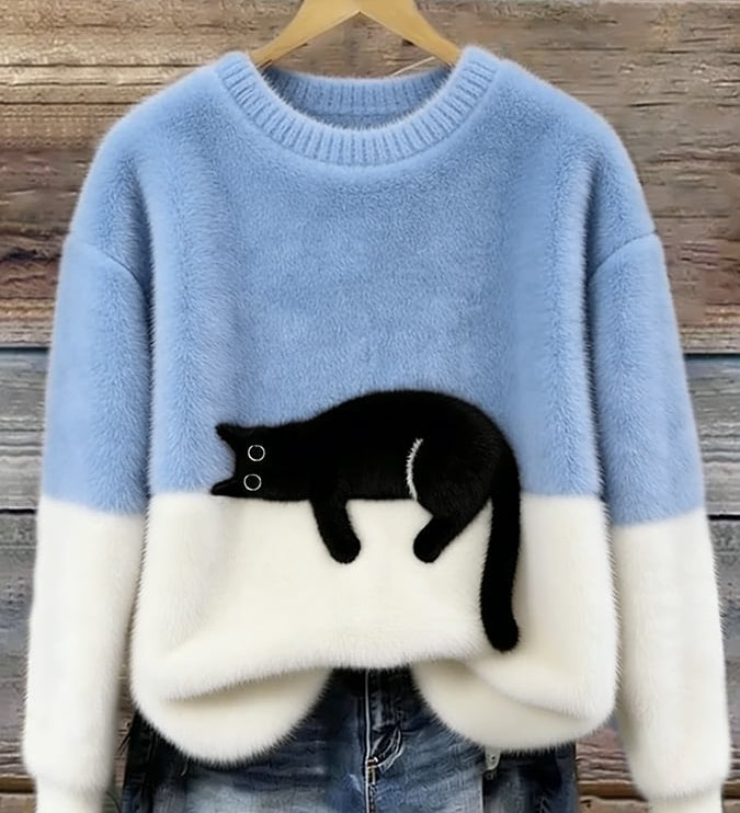 Inez | Sweter z Motywem Kota z Mieszanki Welny