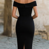 Czarna Sukienka Midi Bodycon Bez Ramiączek