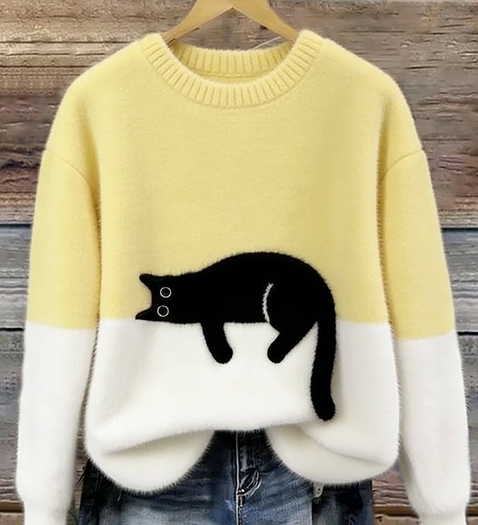 Inez | Sweter z Motywem Kota z Mieszanki Welny