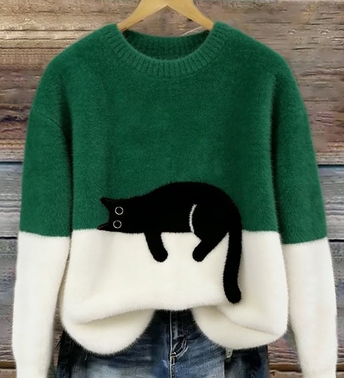 Inez | Sweter z Motywem Kota z Mieszanki Welny