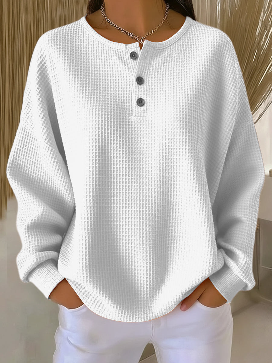 Mirabel | Przytulna Bluza Henley w Waflowy Wzór