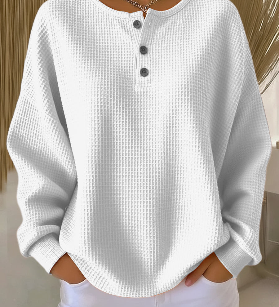 Mirabel | Przytulna Bluza Henley w Waflowy Wzór