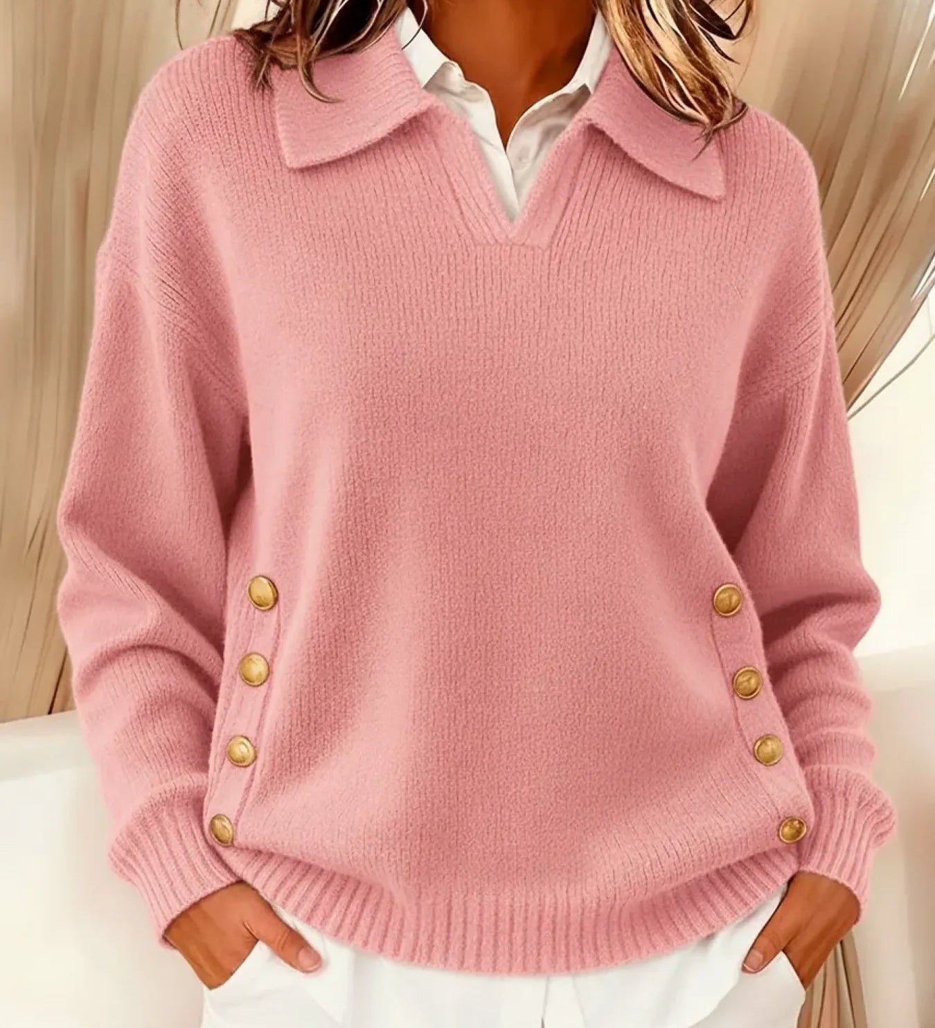 Vynette | Sweter Polo z Dekoltem w Serek