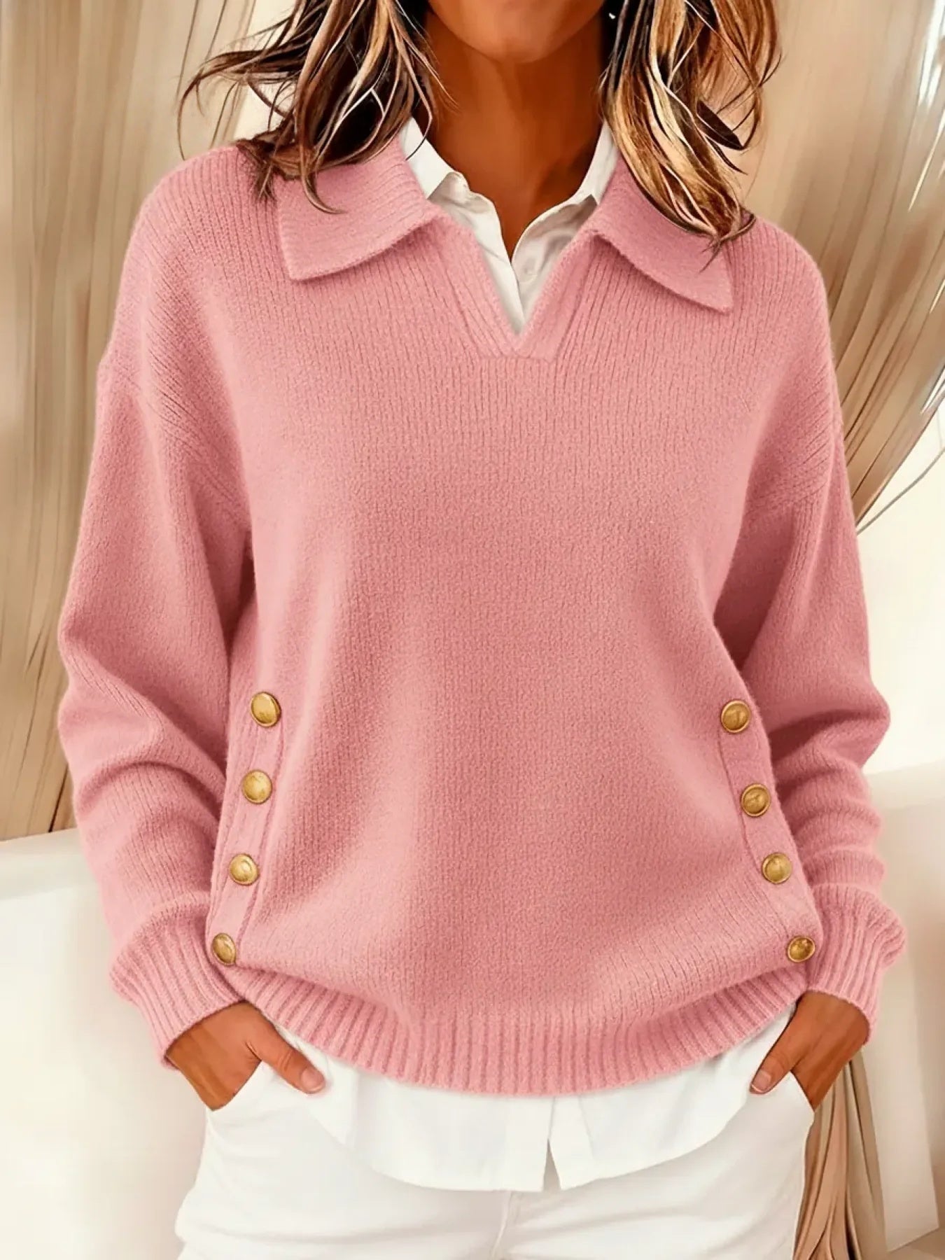 Vynette | Sweter Polo z Dekoltem w Serek
