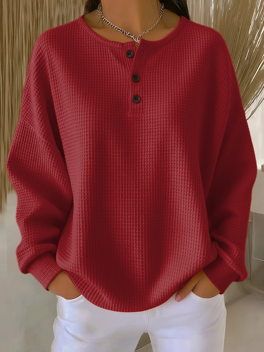 Mirabel | Przytulna Bluza Henley w Waflowy Wzór