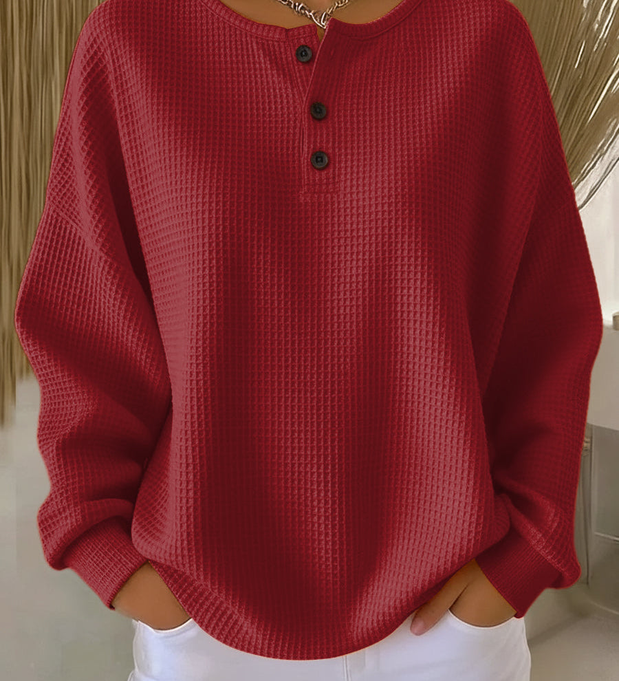 Mirabel | Przytulna Bluza Henley w Waflowy Wzór