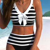 Sandra – Bikini w Paski z Wysokim Stanem