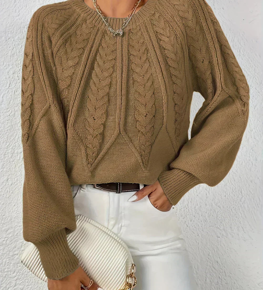 Gabriela | Sweter z Warkoczowym Splotem i Rekawami Reglan