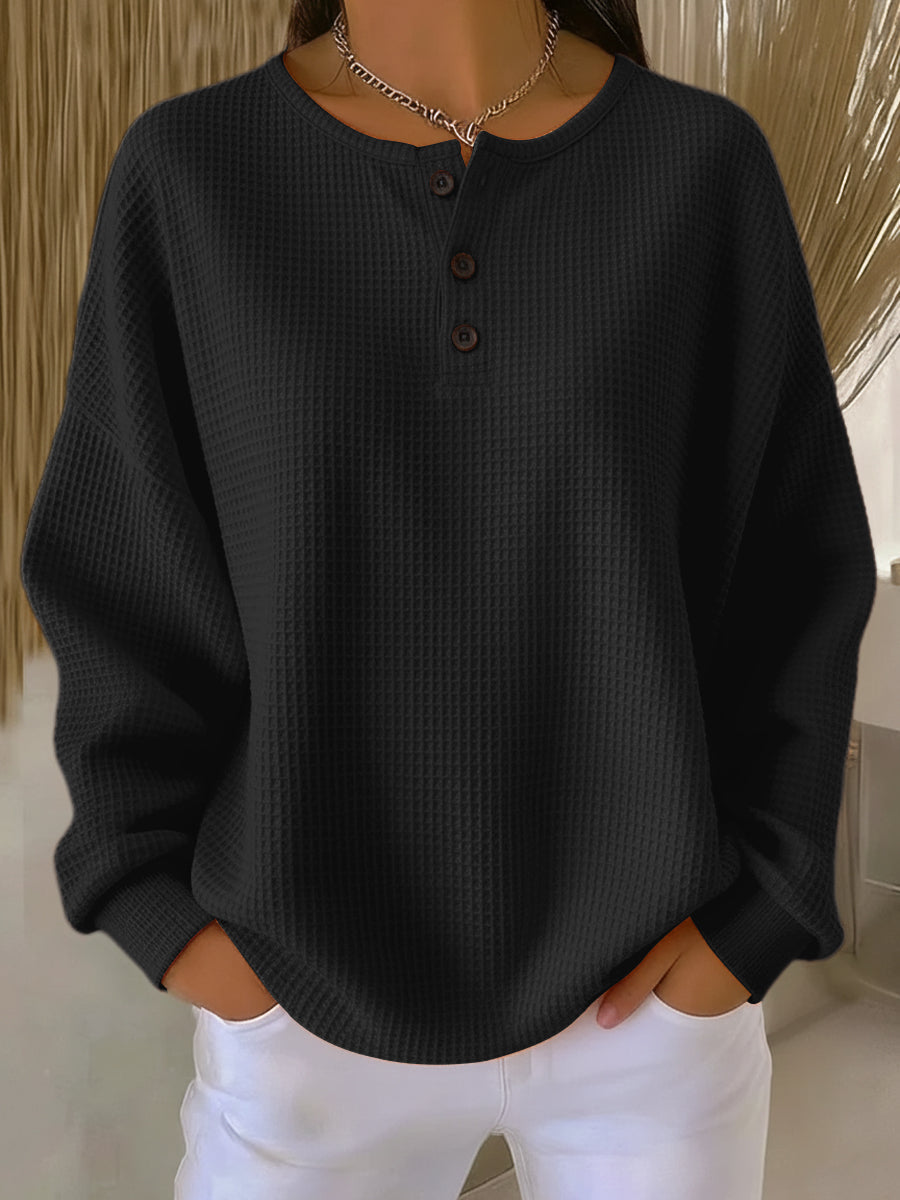 Mirabel | Przytulna Bluza Henley w Waflowy Wzór