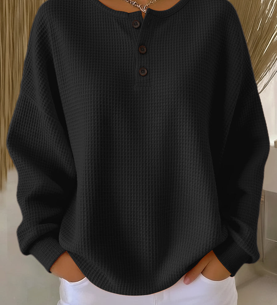 Mirabel | Przytulna Bluza Henley w Waflowy Wzór