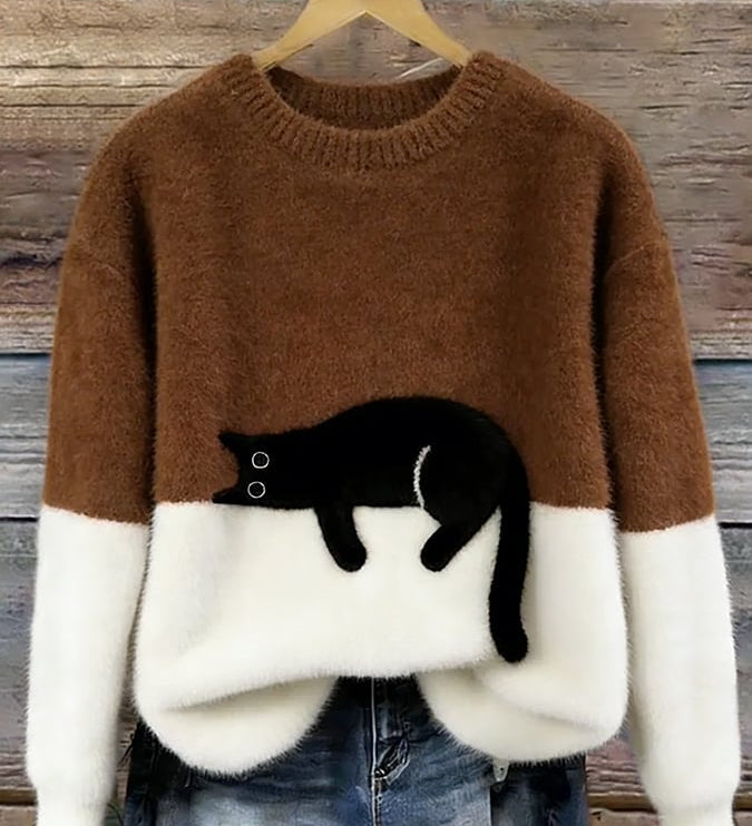 Inez | Sweter z Motywem Kota z Mieszanki Welny