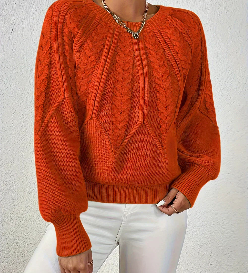 Gabriela | Sweter z Warkoczowym Splotem i Rekawami Reglan