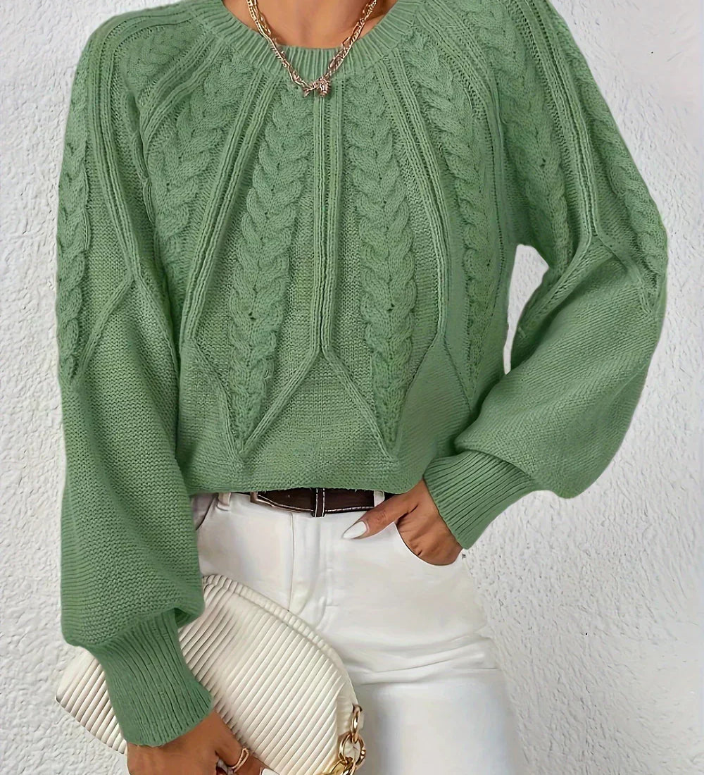 Gabriela | Sweter z Warkoczowym Splotem i Rekawami Reglan