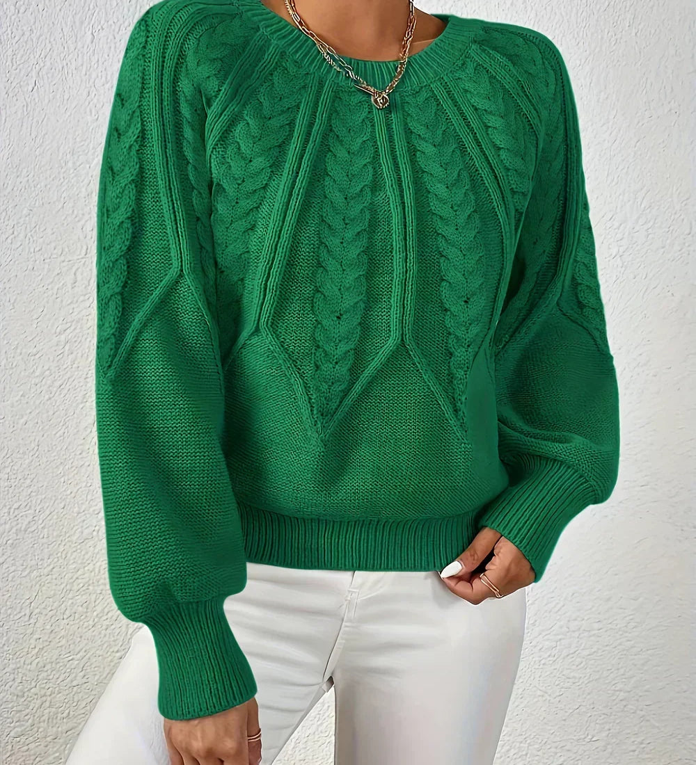Gabriela | Sweter z Warkoczowym Splotem i Rekawami Reglan