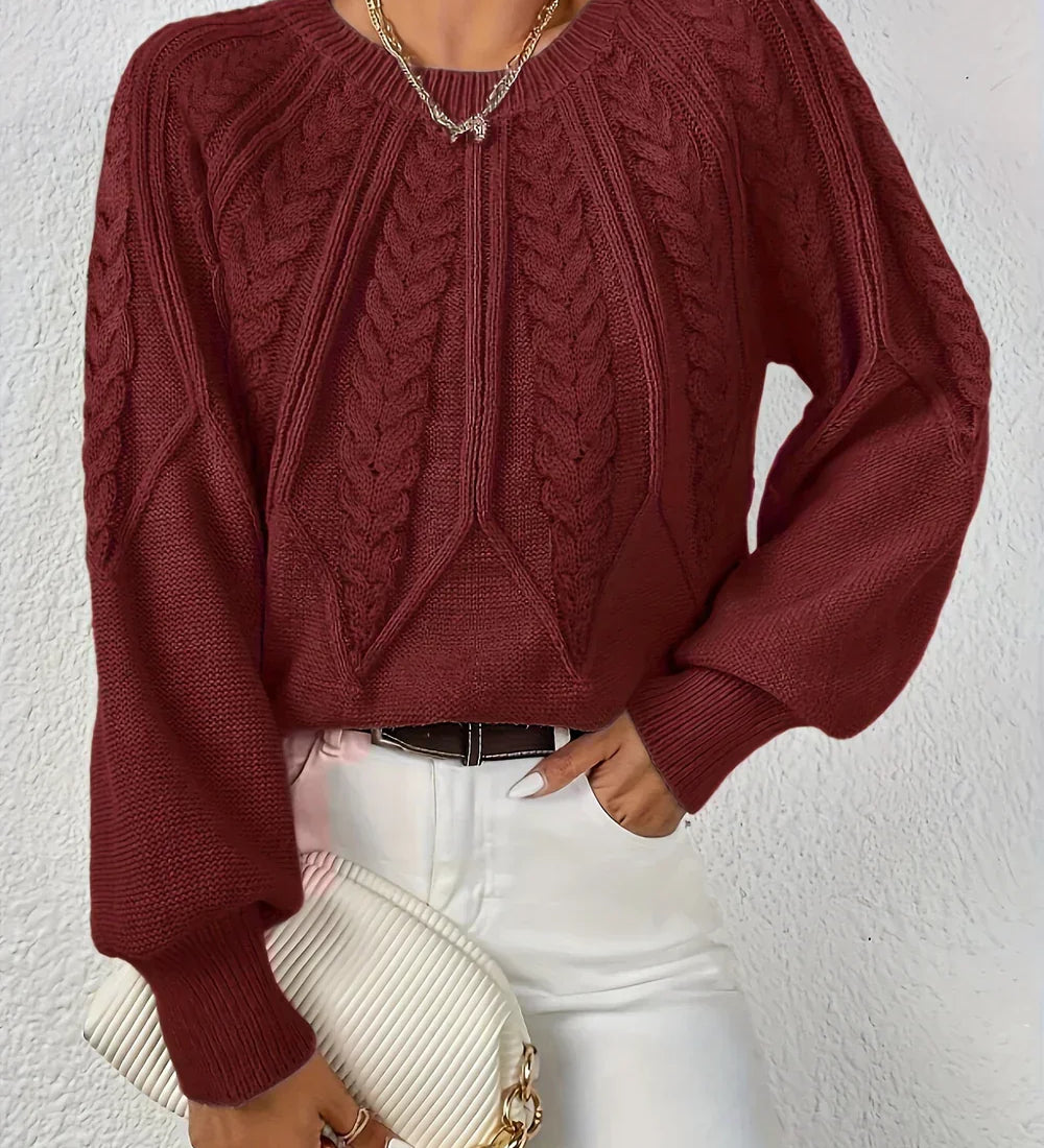 Gabriela | Sweter z Warkoczowym Splotem i Rekawami Reglan