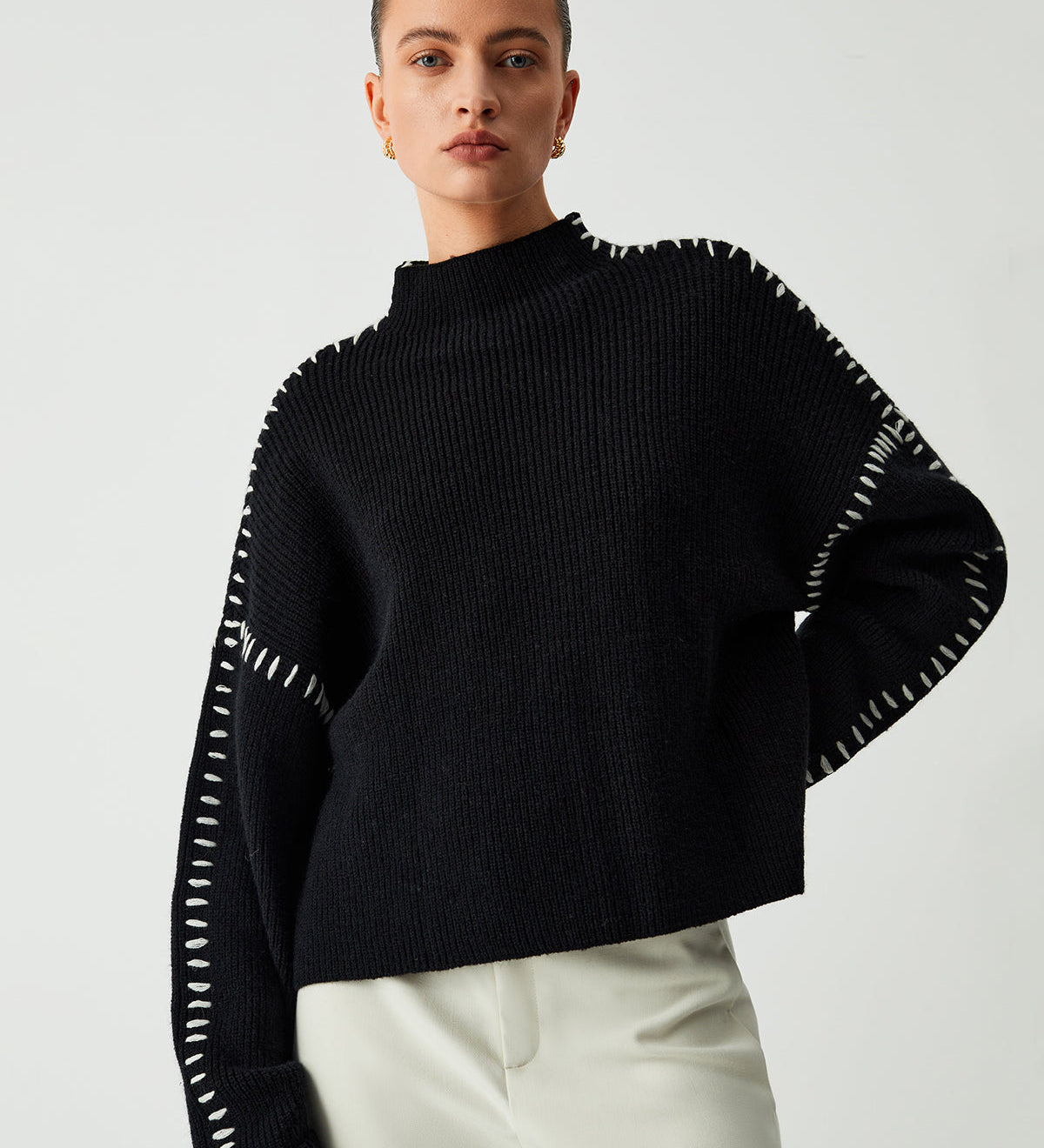 Malwina | Oversizowy Sweter z Golfem Stojka