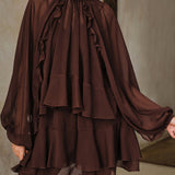 Zestaw Mini Sukienki z Tiered Ruffle Chiffon z Podszewką